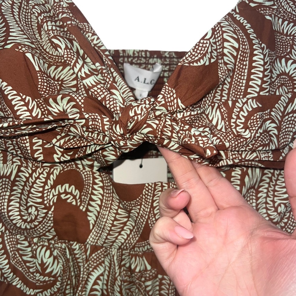 NEW NWT A.L.C. Laura Cotton Poplin Maxi Dress In Cognac & Green Ash Print - Picture 5 of 14